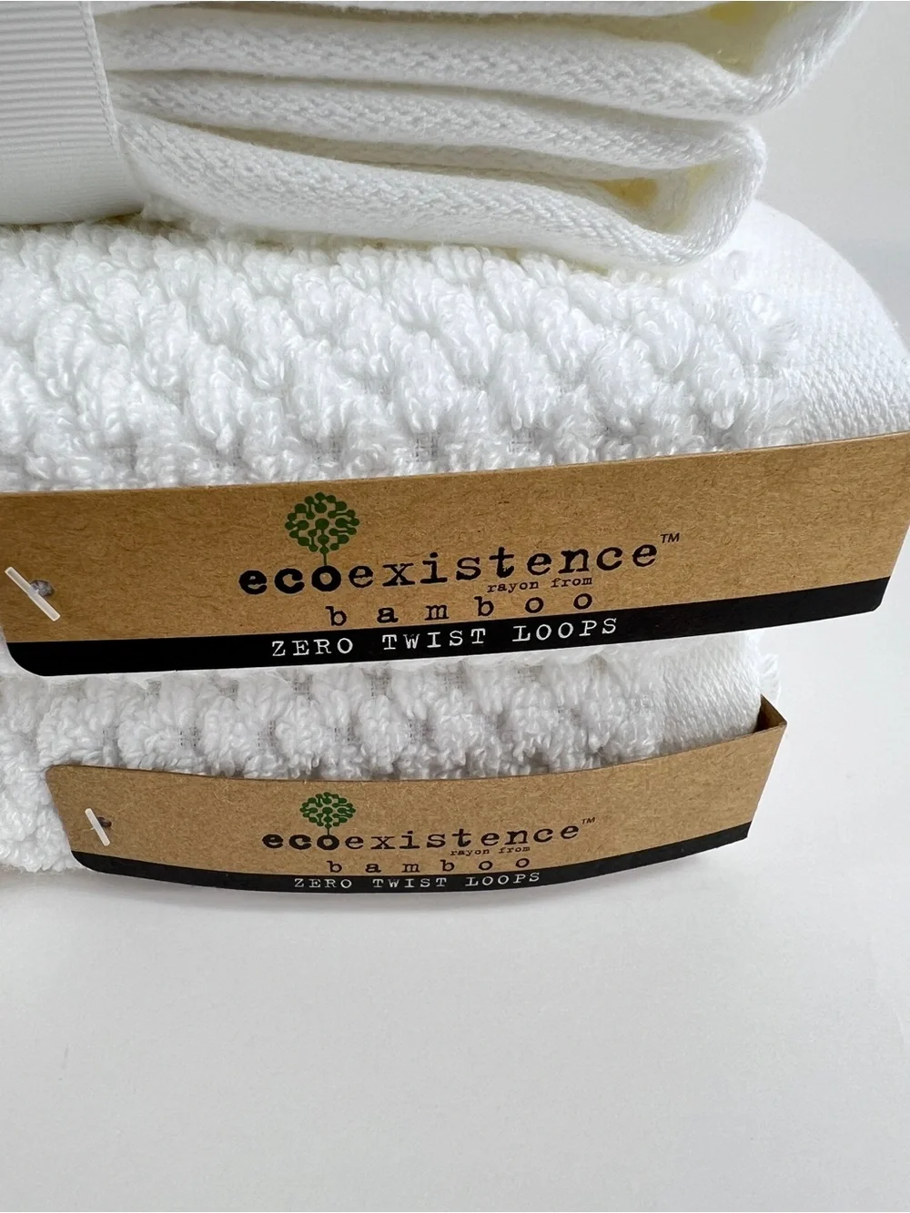 Ecoexistence Bamboo Bath Towel Set White Zero Twist Loops Soft Textured 8 Pc NEW